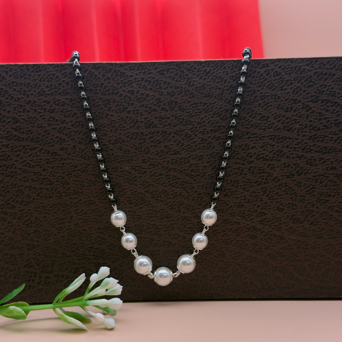 Premium Pearl & Black Beads Silver Mangalsutra | Contemporary Design