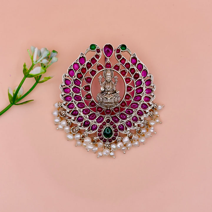 Divine Lakshmi ji Pendant in 925 Silver with Pearl Drops