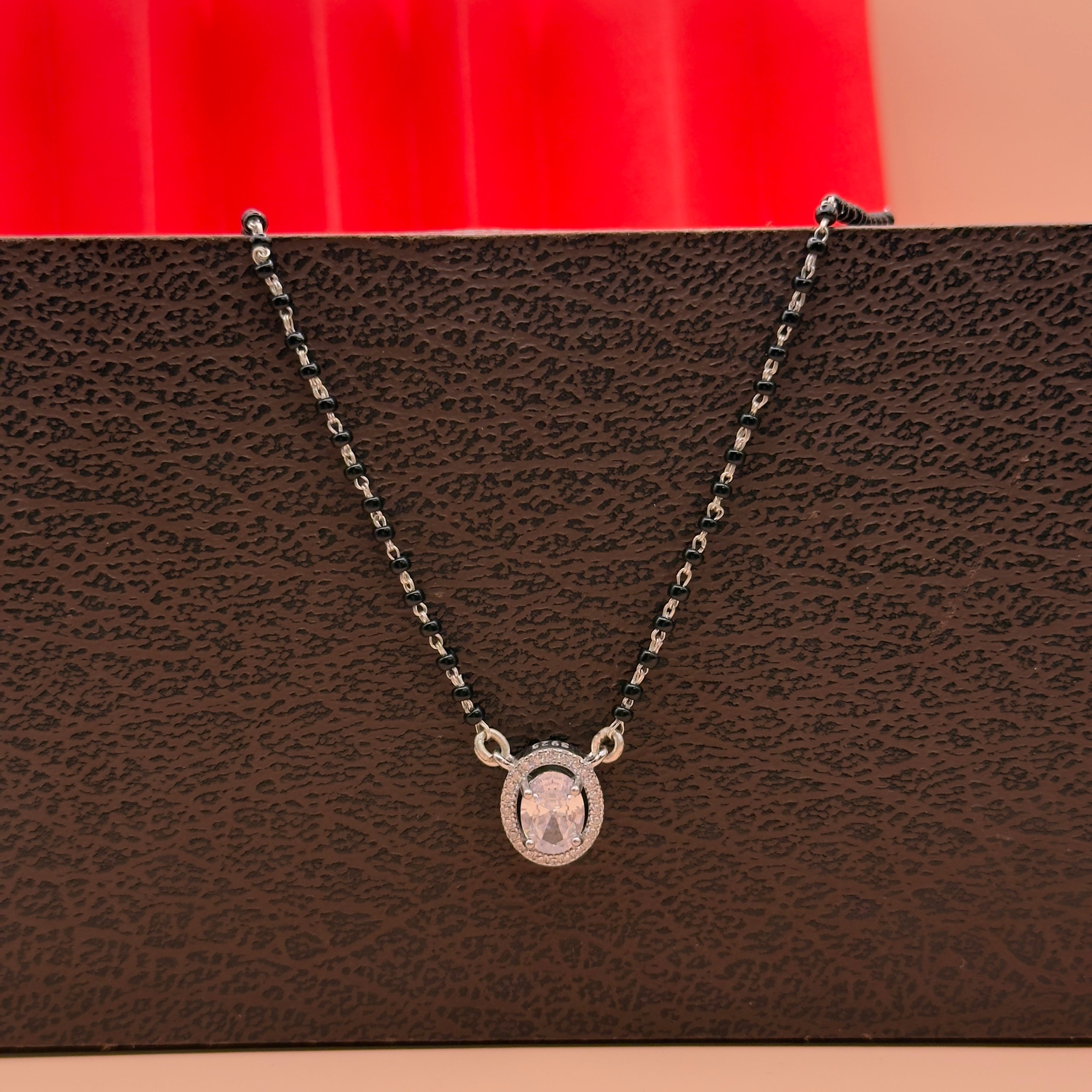 Elegant Silver Mangalsutra with Oval CZ Halo Pendant