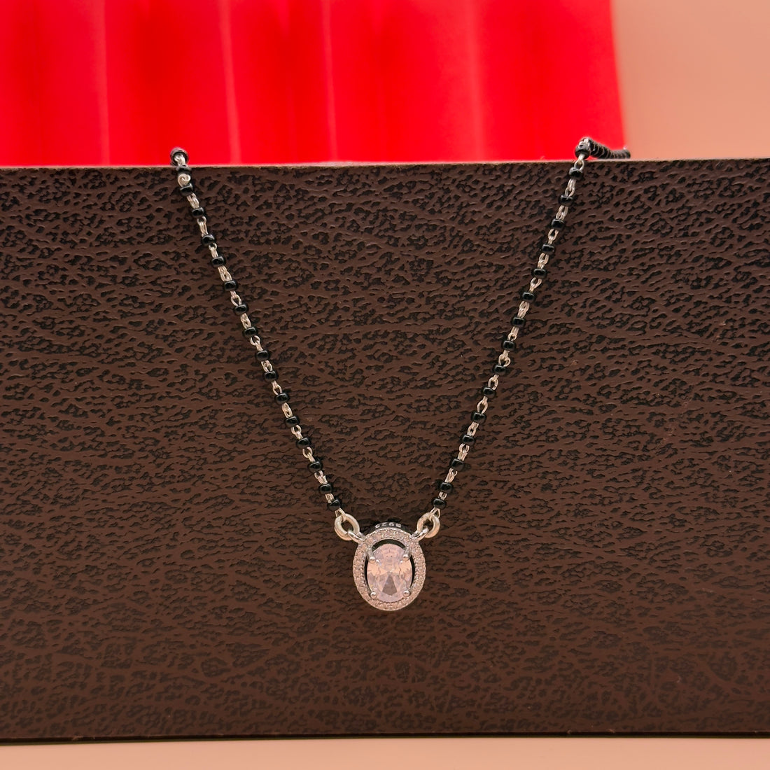Elegant Silver Mangalsutra with Oval CZ Halo Pendant