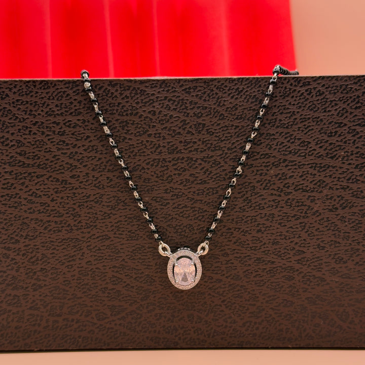 Elegant Silver Mangalsutra with Oval CZ Halo Pendant