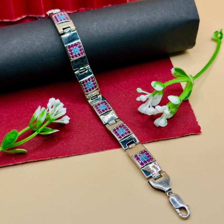 Elegant Pink & Purple Stone Designer Bracelet (925 Silver)