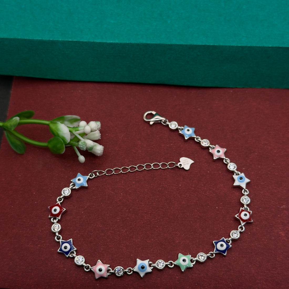 925 Silver Multi-Color Star Evil Eye Bracelet