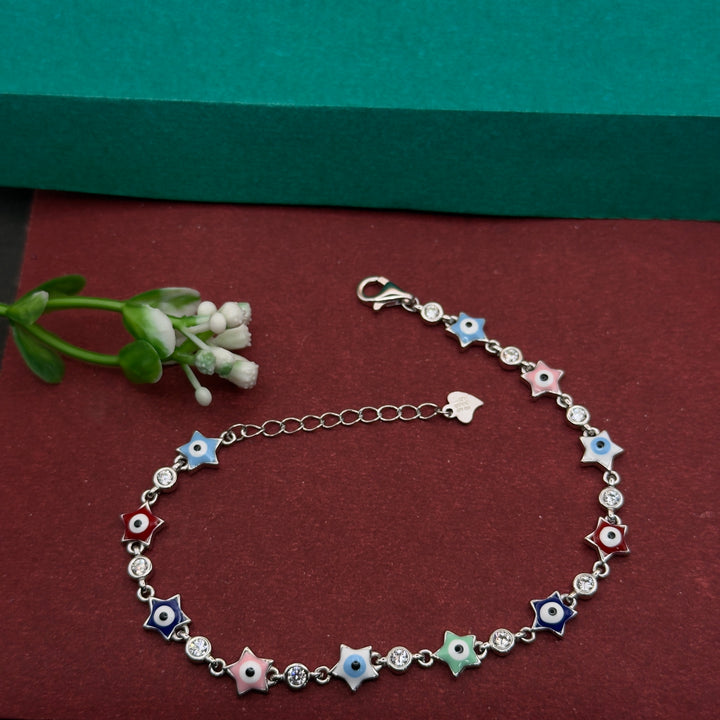 925 Silver Multi-Color Star Evil Eye Bracelet