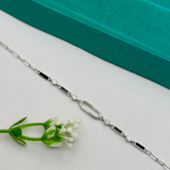 925 Silver Black Enamel Designer Link Bracelet