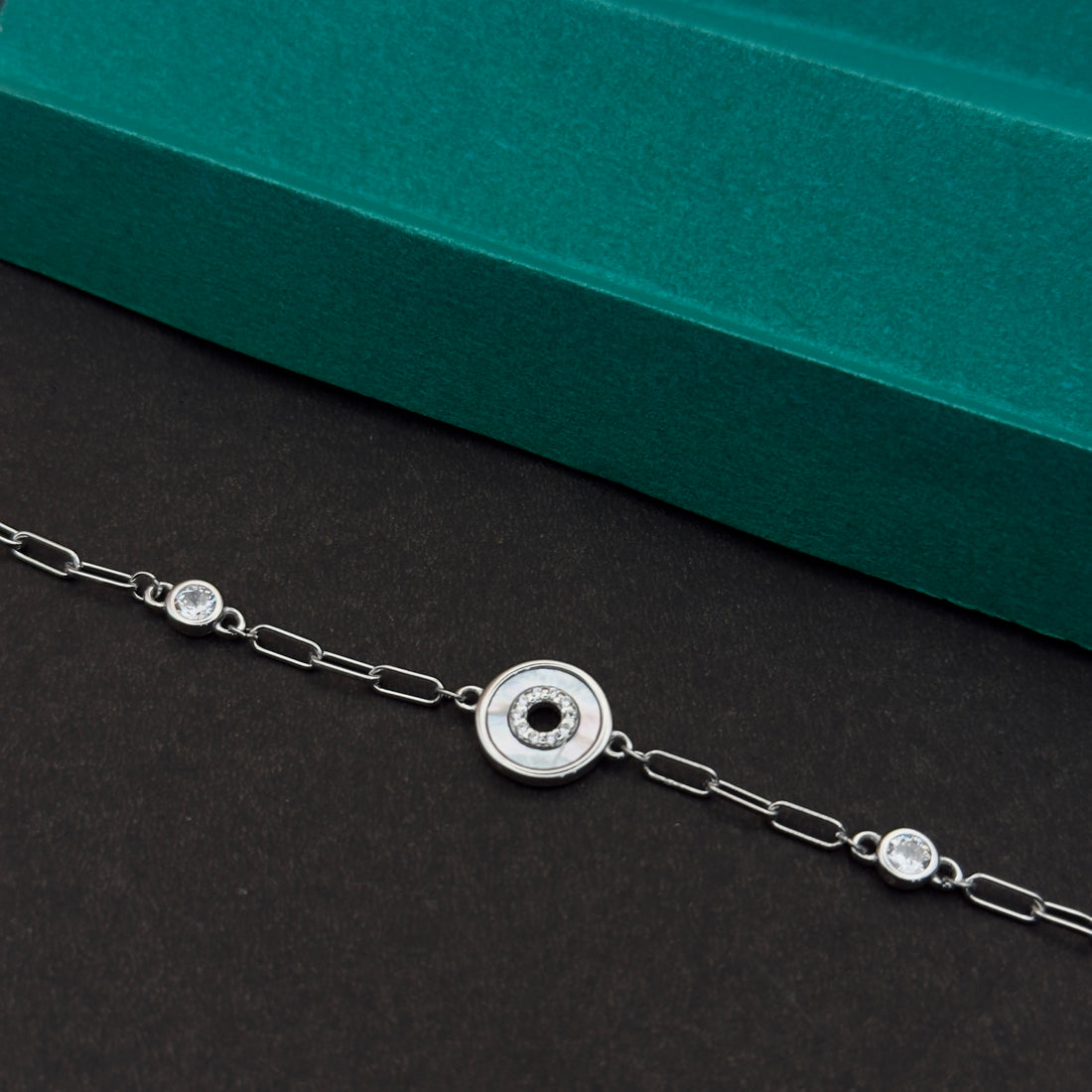 925 Silver MOP Round Charm Bracelet – Designer Link Chain
