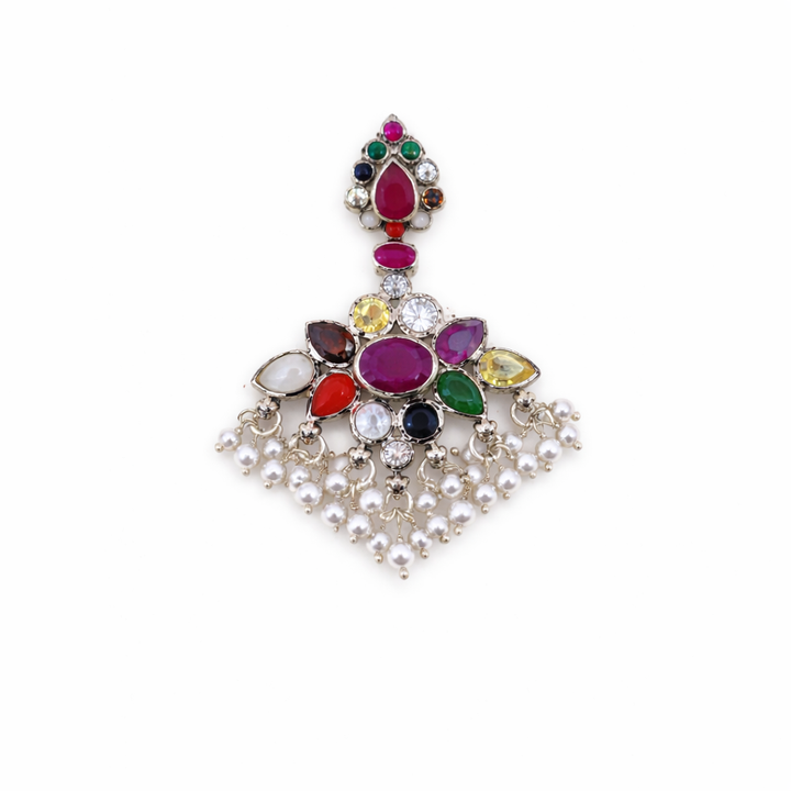 Handcrafted Navratna Pearl Pendant in 925 Silver | Dual-Side Design