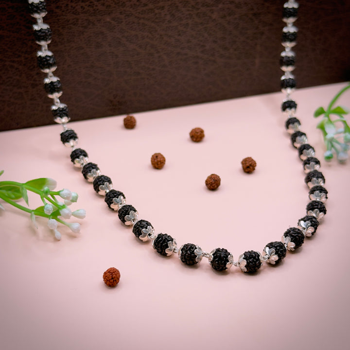 925 Silver Black Rudraksha Spiritual Mala – Premium Handmade