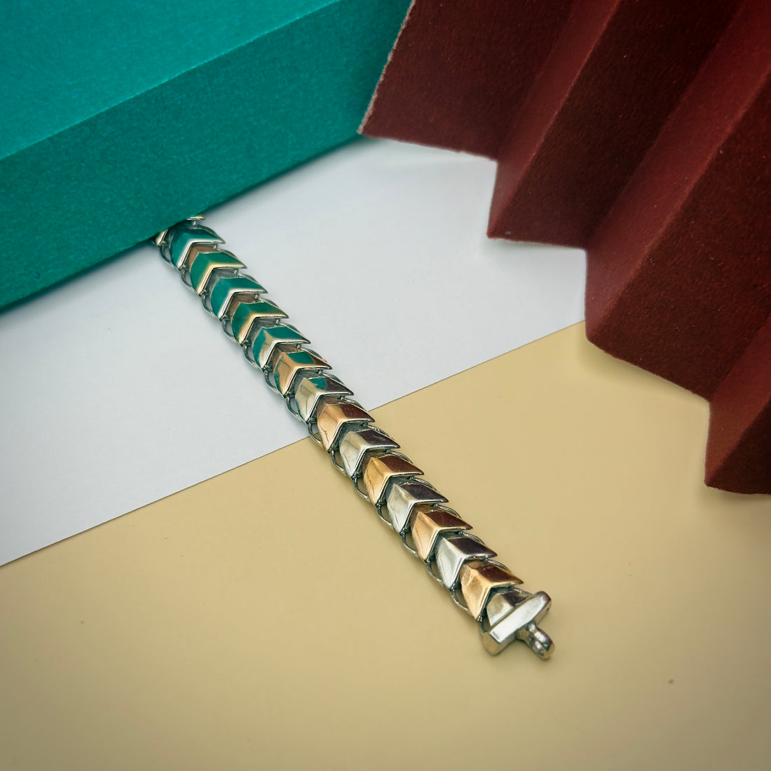 92.5 Silver Gold-Finish Chevron Bracelet