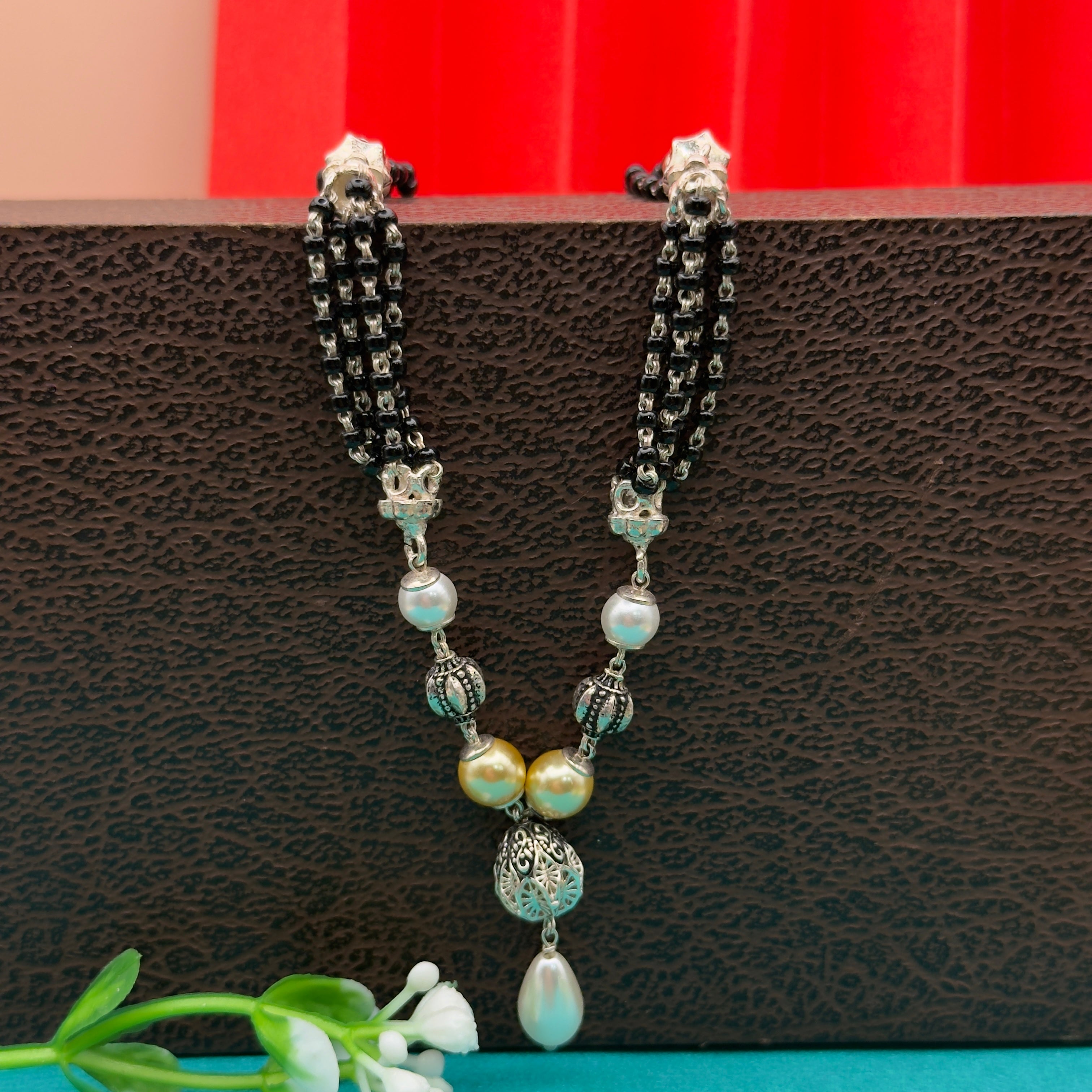 Handmade 925 Silver Pearl & Black Beads Mangalsutra