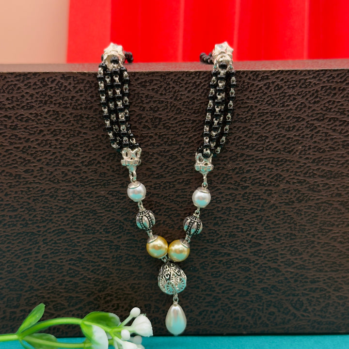 Handmade 925 Silver Pearl & Black Beads Mangalsutra