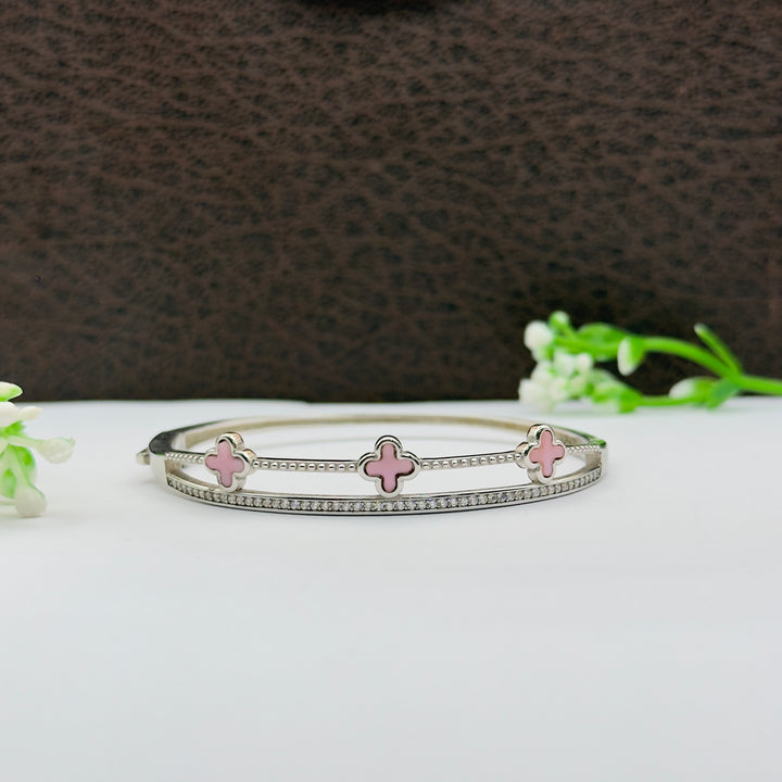 Luxury Pink Enamel Clover 925 Silver Bracelet