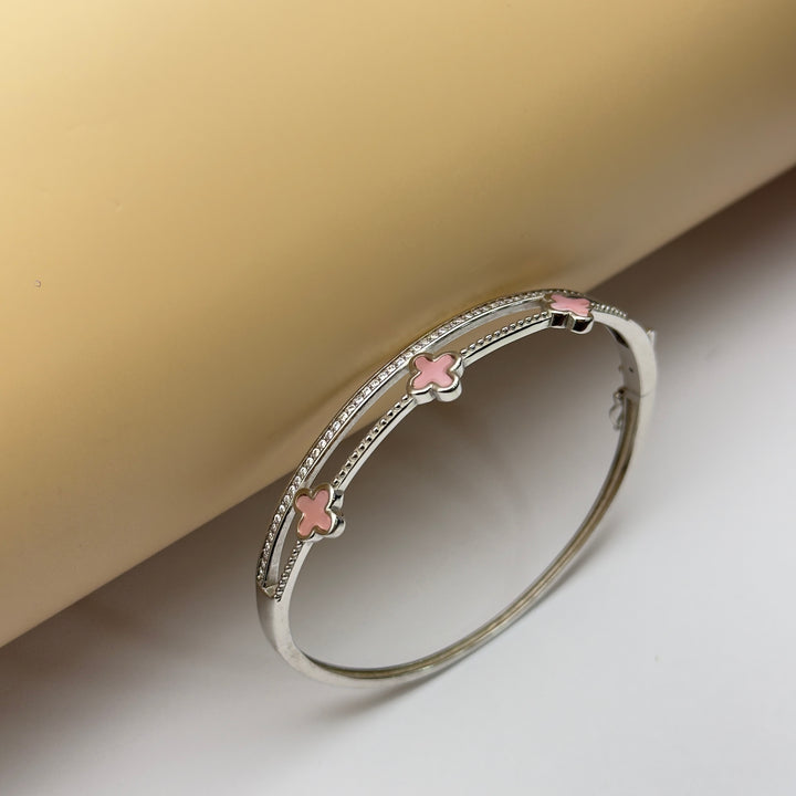 Luxury Pink Enamel Clover 925 Silver Bracelet