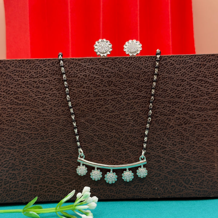 Handmade 925 Silver Floral CZ Mangalsutra Necklace