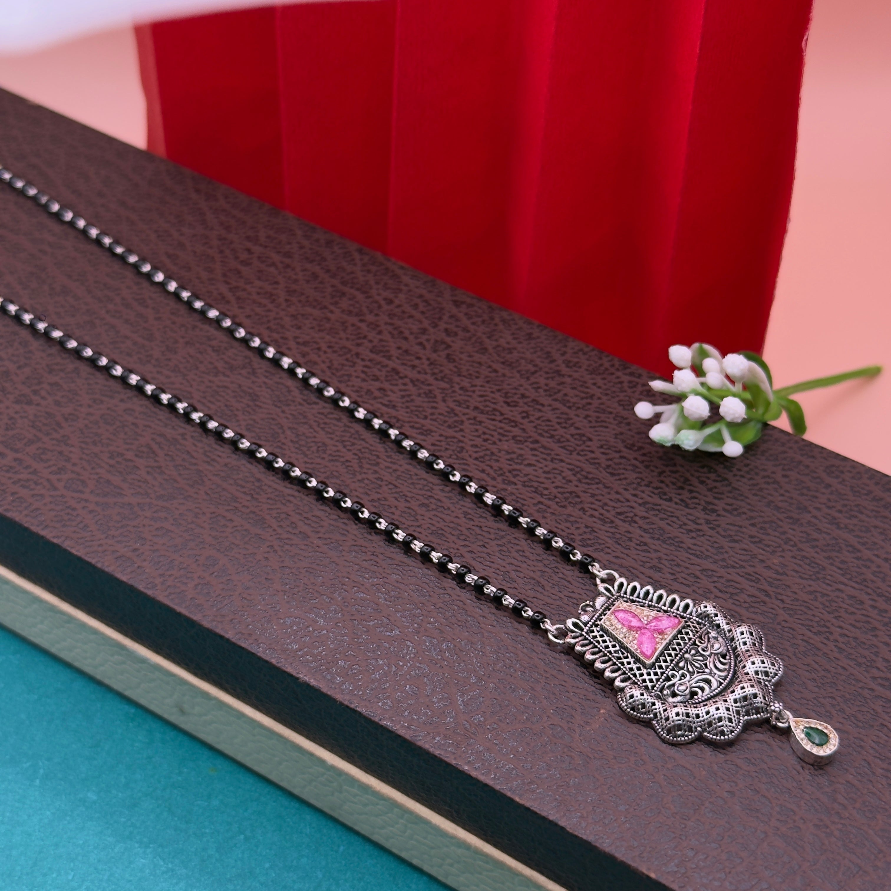 Antique Silver Mangalsutra with Swarovski Pendant | Handmade Traditional Design