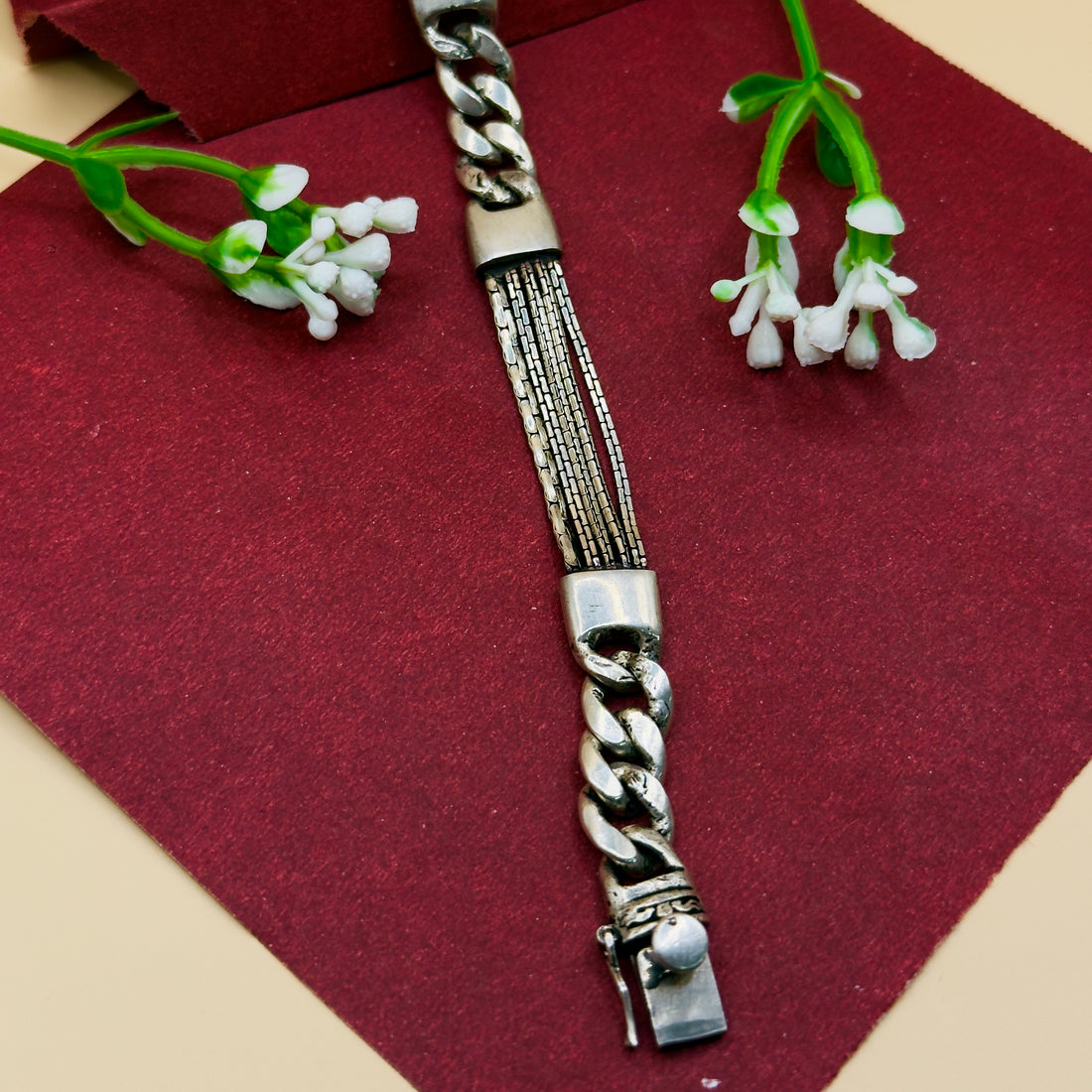 925 Silver Classic Dual-Chain Men’s Bracelet – Heavy Cuban & Multi-Strand Design