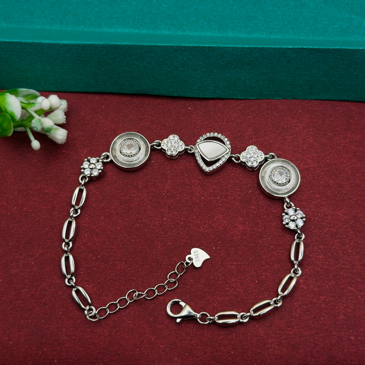 925 Silver Designer Charm Bracelet – Dual-Tone Pear & Floral Motifs