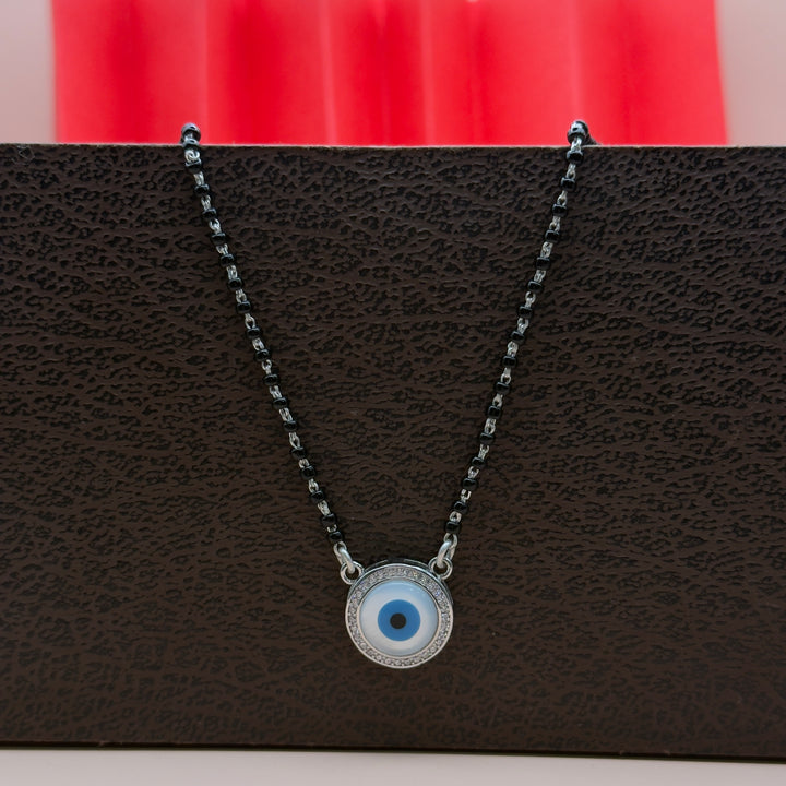 Evil Eye CZ Silver Mangalsutra with Black Beads