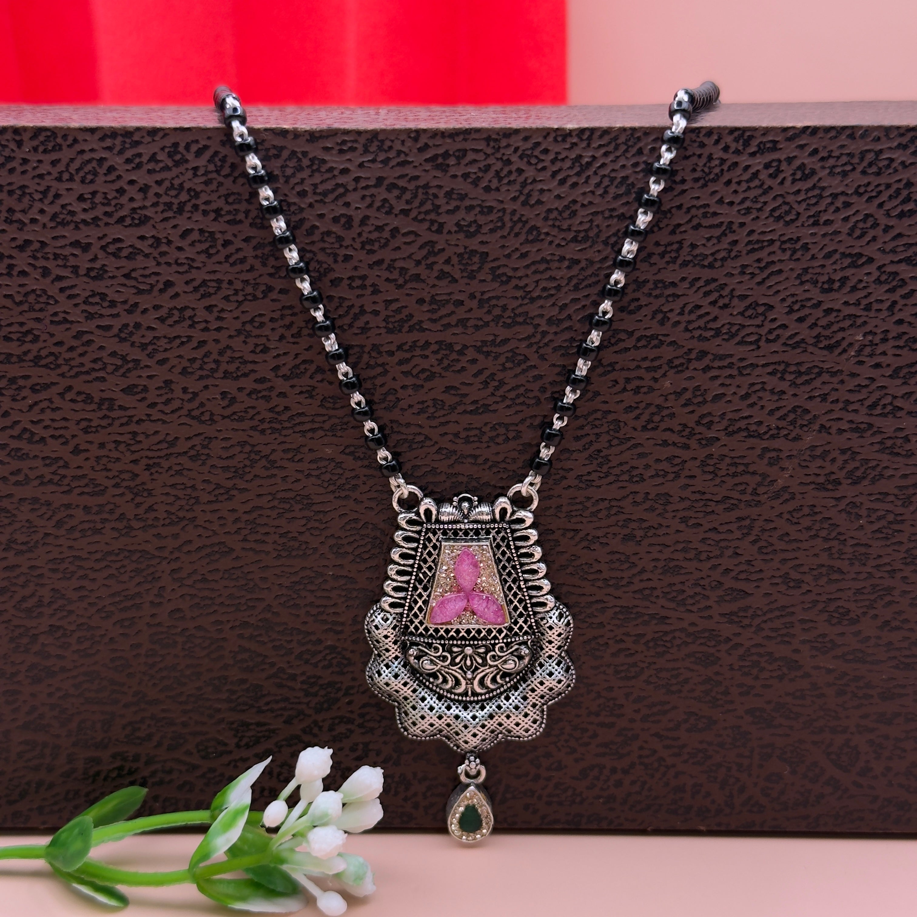 Antique Silver Mangalsutra with Swarovski Pendant | Handmade Traditional Design