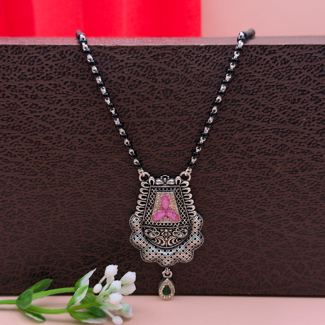 Antique Silver Mangalsutra with Swarovski Pendant | Handmade Traditional Design