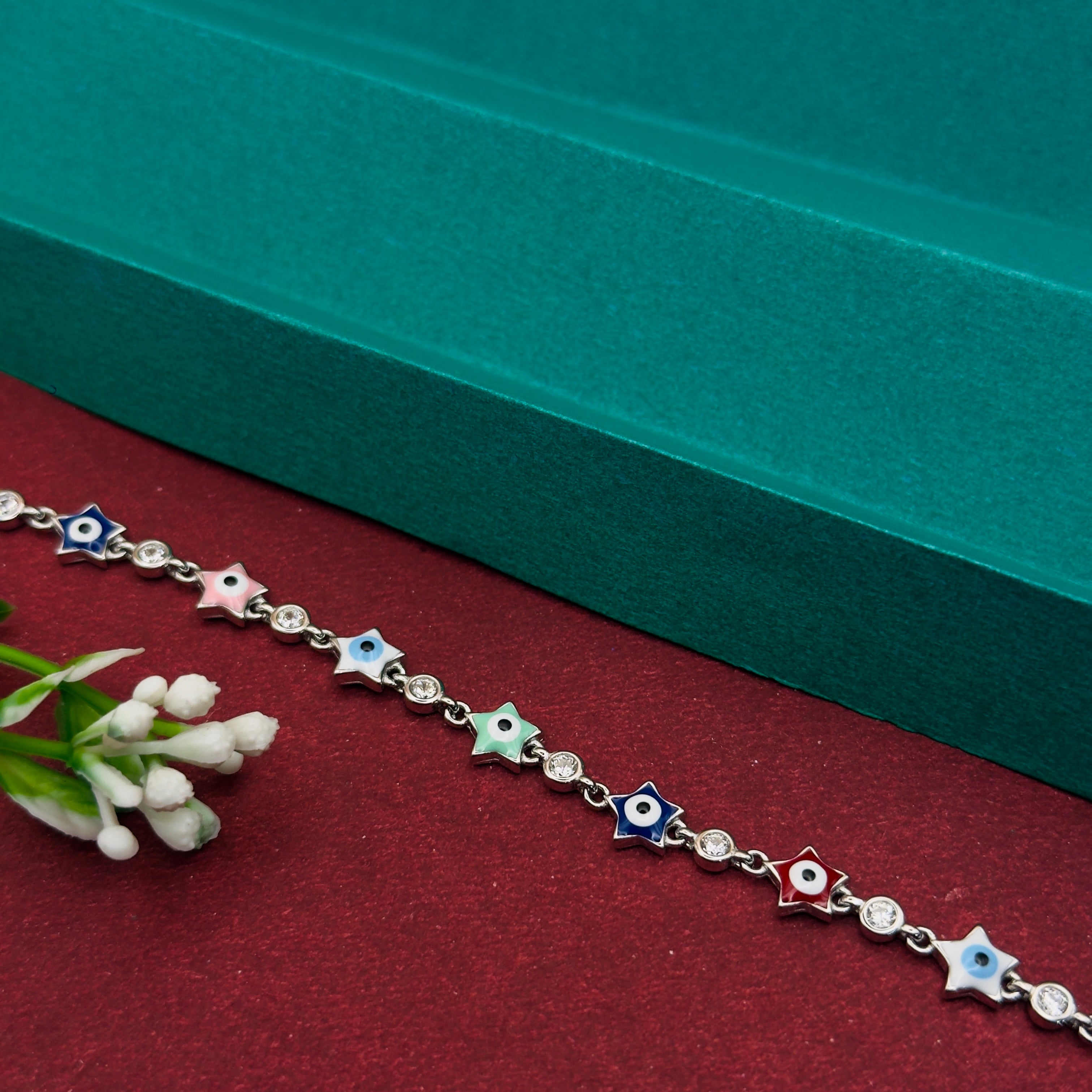 925 Silver Multi-Color Star Evil Eye Bracelet