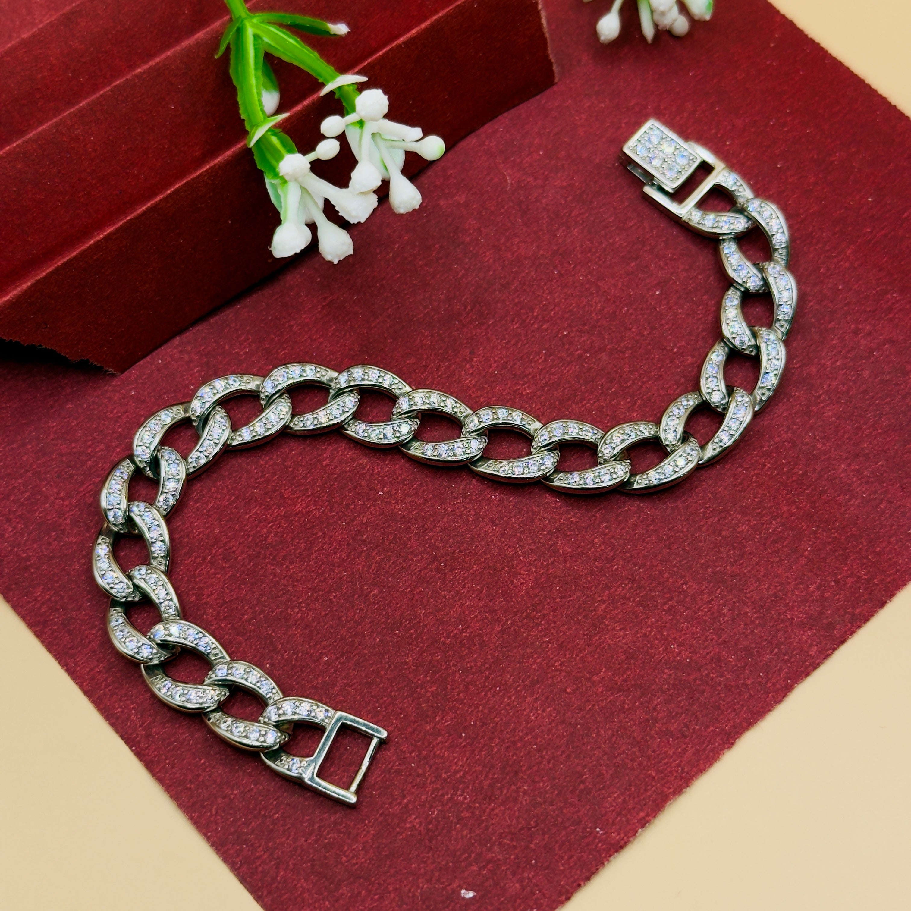 925 Silver Cuban Link Bracelet with Premium CZ Stones