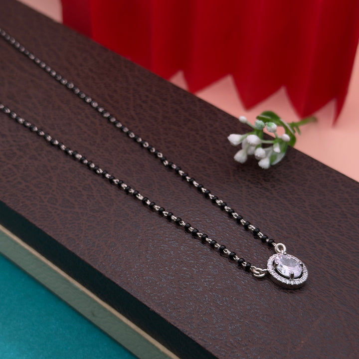 Elegant Silver Mangalsutra with Oval CZ Halo Pendant