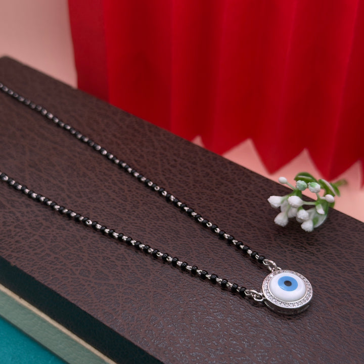 Evil Eye CZ Silver Mangalsutra with Black Beads