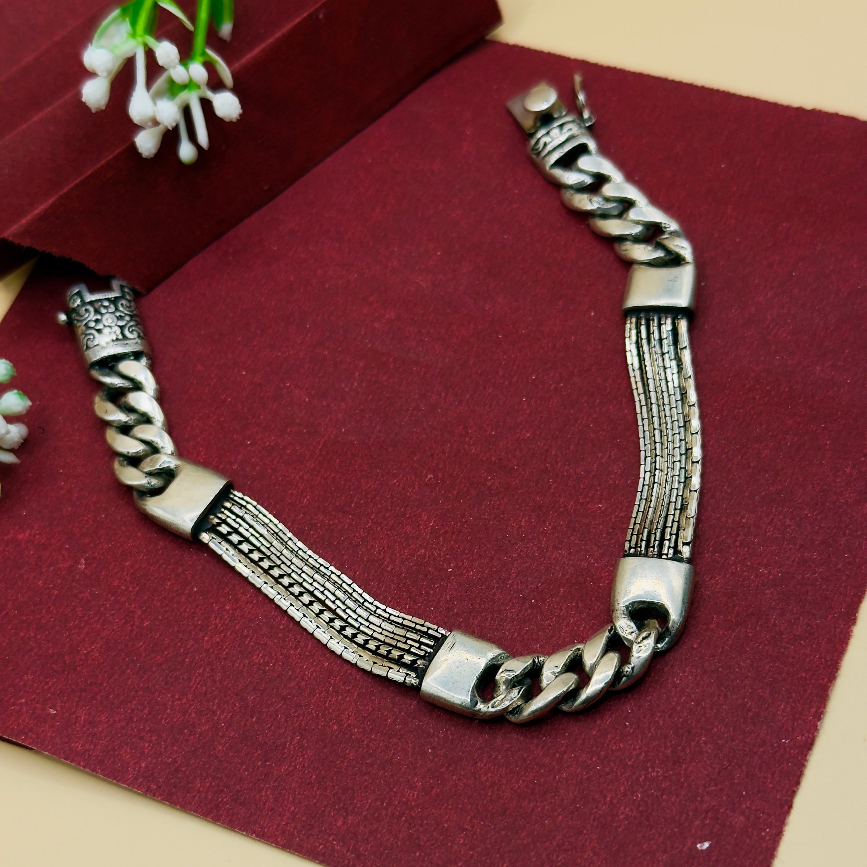 925 Silver Classic Dual-Chain Men’s Bracelet – Heavy Cuban & Multi-Strand Design