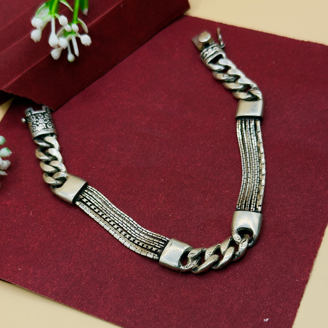 925 Silver Classic Dual-Chain Men’s Bracelet – Heavy Cuban & Multi-Strand Design