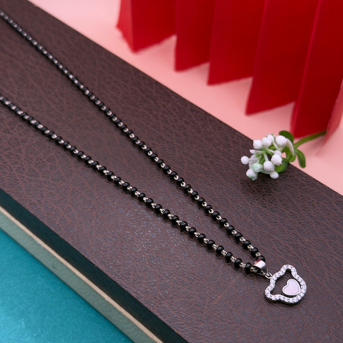 925 Silver Heart Frame Mangalsutra Set – Custom Pendant Design