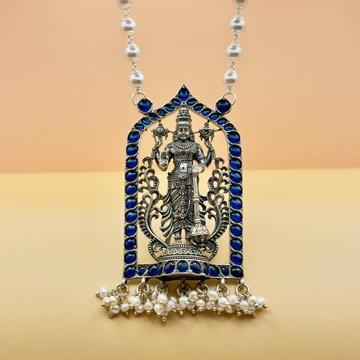 925 Silver Antique Lord Vishnu Pendant with Pearl Hangings