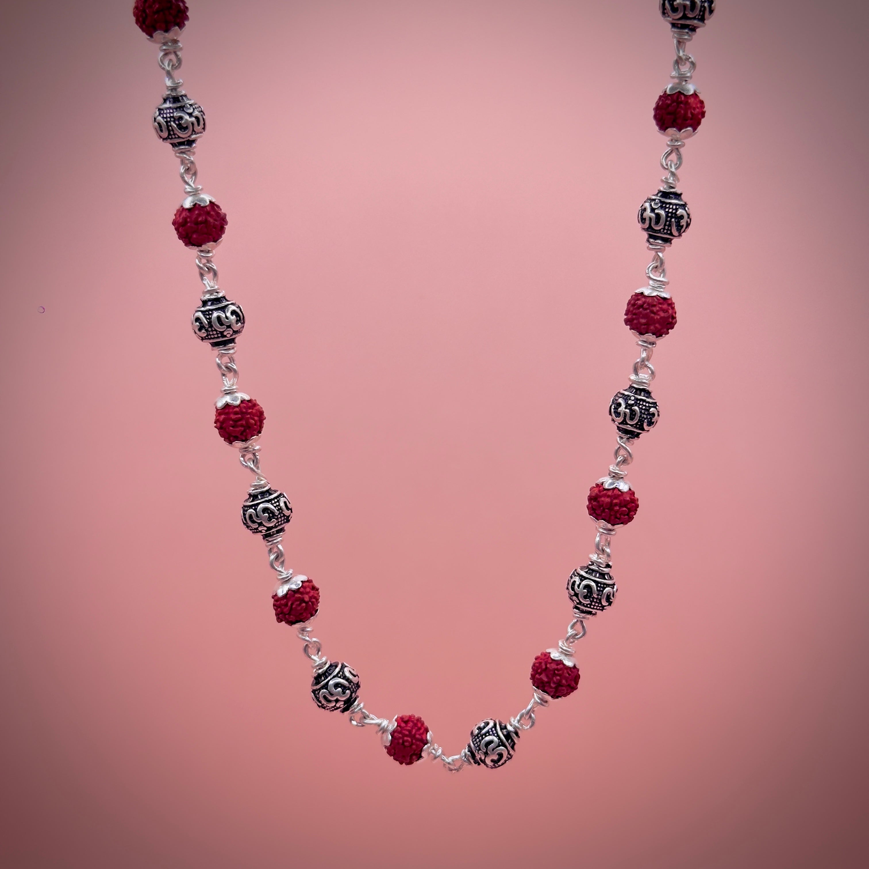 Rudraksha Silver Mala (Om Beads)