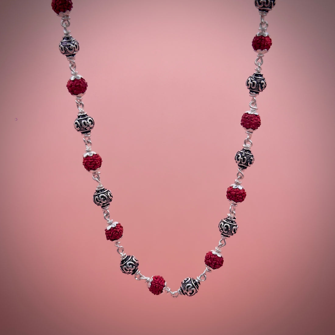 Rudraksha Silver Mala (Om Beads)