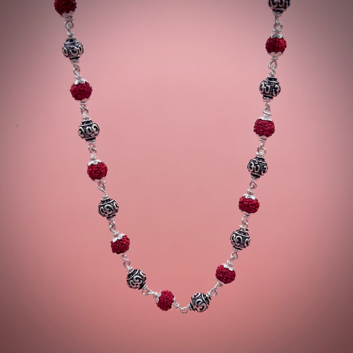 Rudraksha Silver Mala (Om Beads)