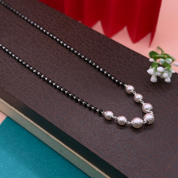 Premium Pearl & Black Beads Silver Mangalsutra | Contemporary Design