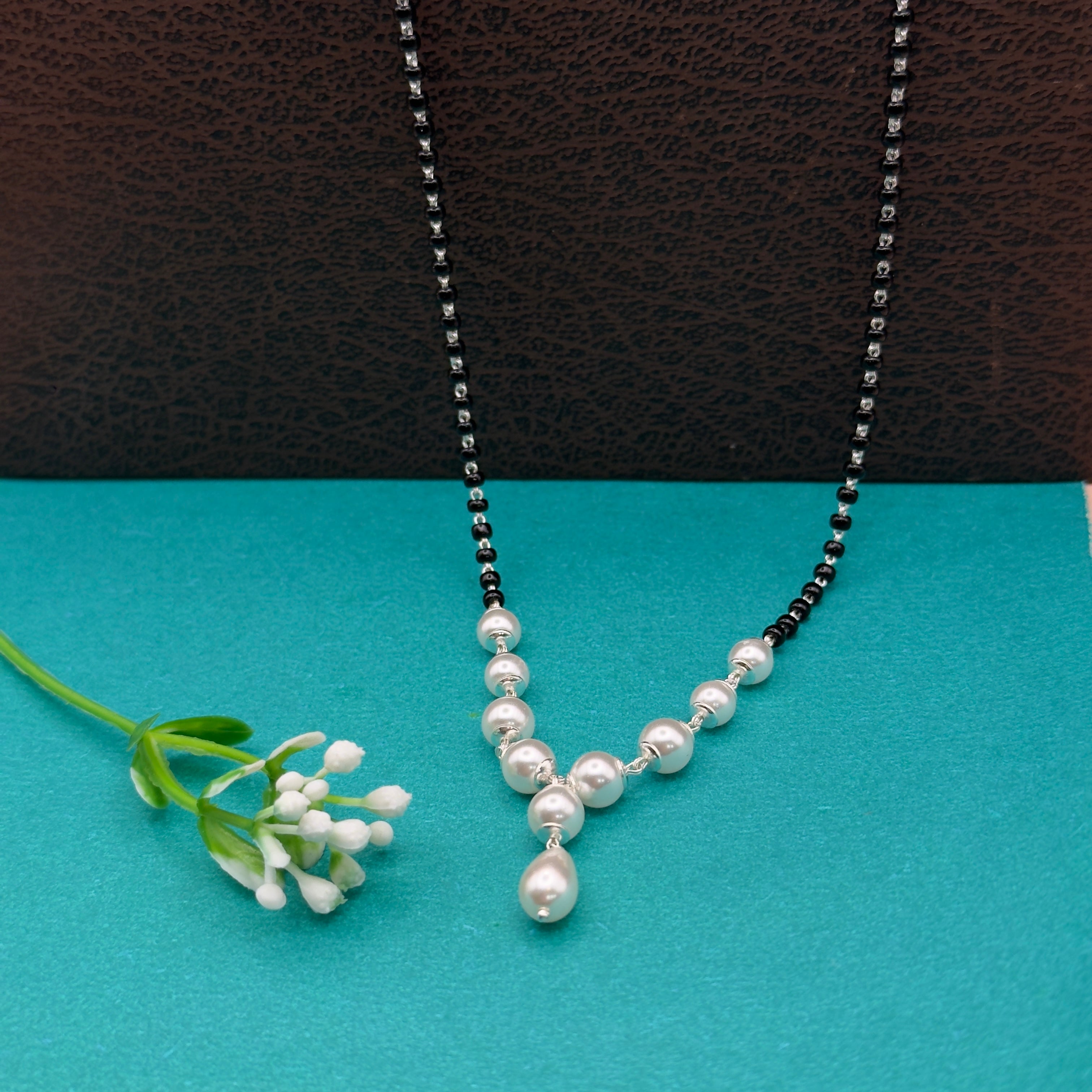 Handmade 925 Silver Pearl & Black Beads Mangalsutra