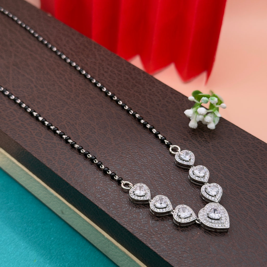 Elegant Silver Heart Mangalsutra Set with CZ Stones