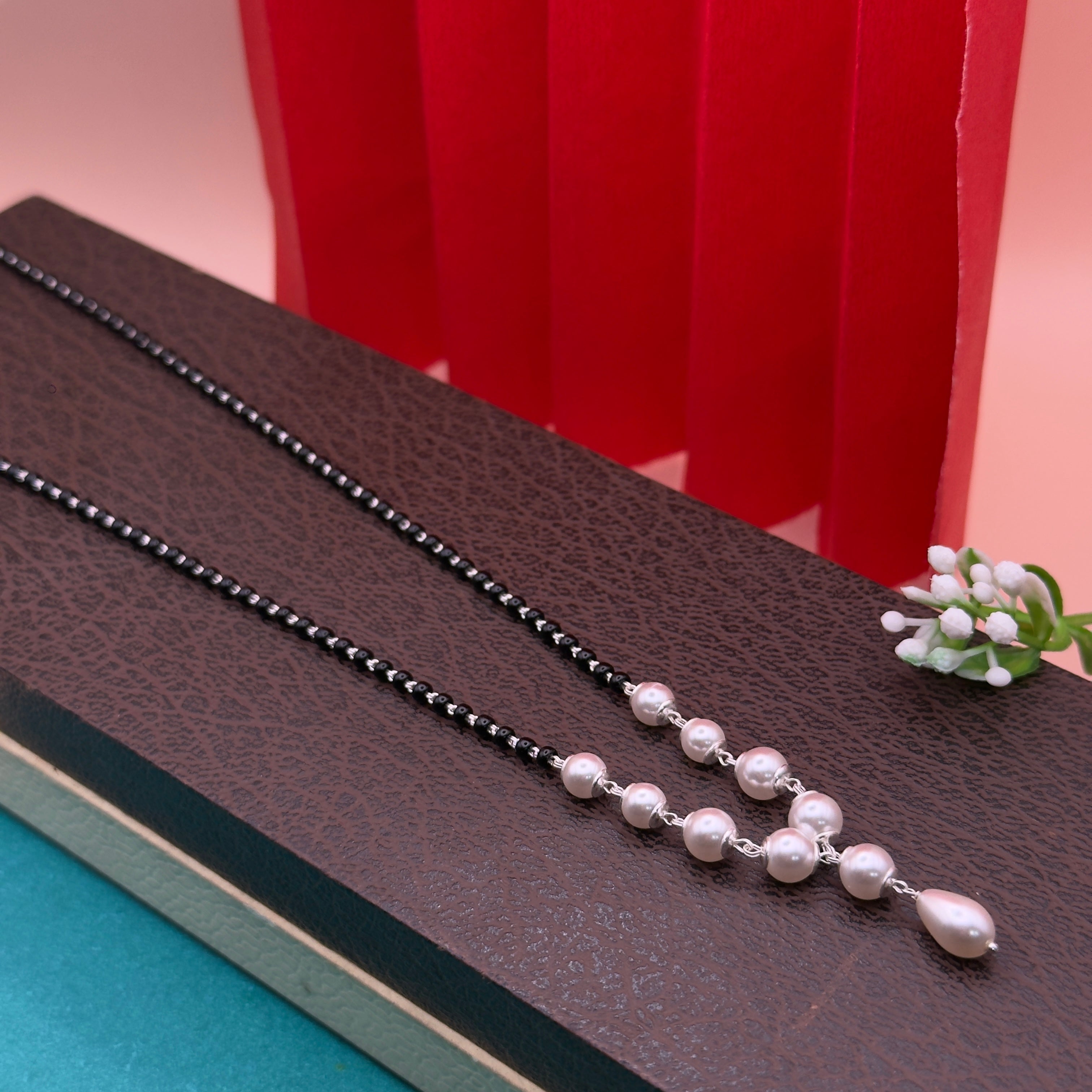 Handmade 925 Silver Pearl & Black Beads Mangalsutra