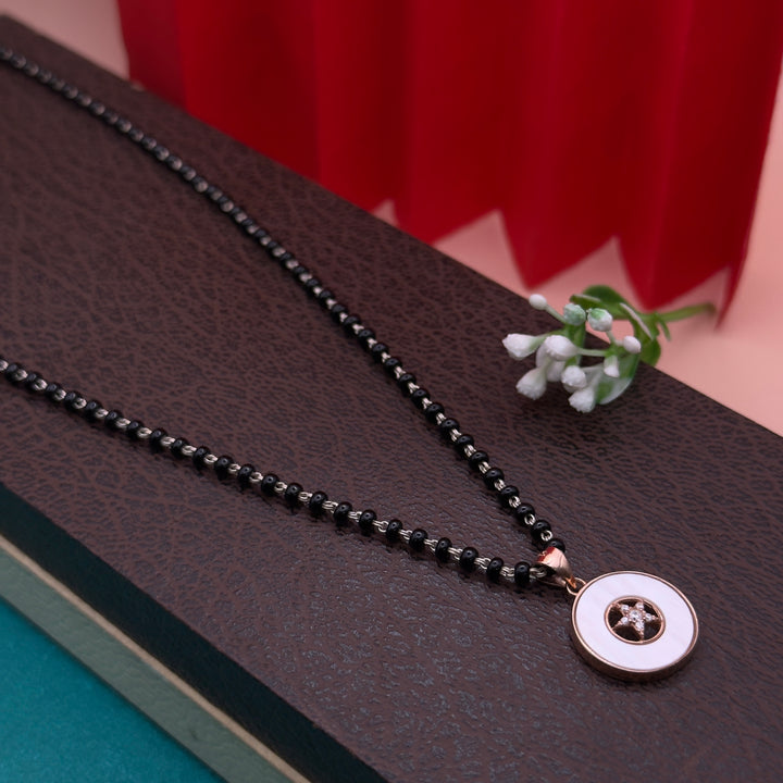 Rose Gold Star CZ Silver Mangalsutra Set with Earrings
