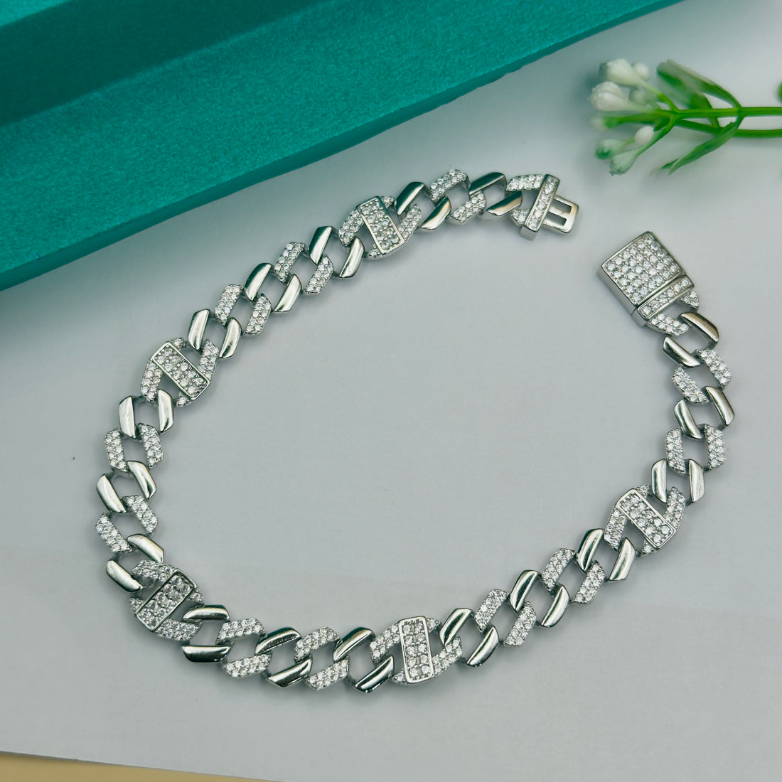 925 Silver Iced Cuban Link Bracelet