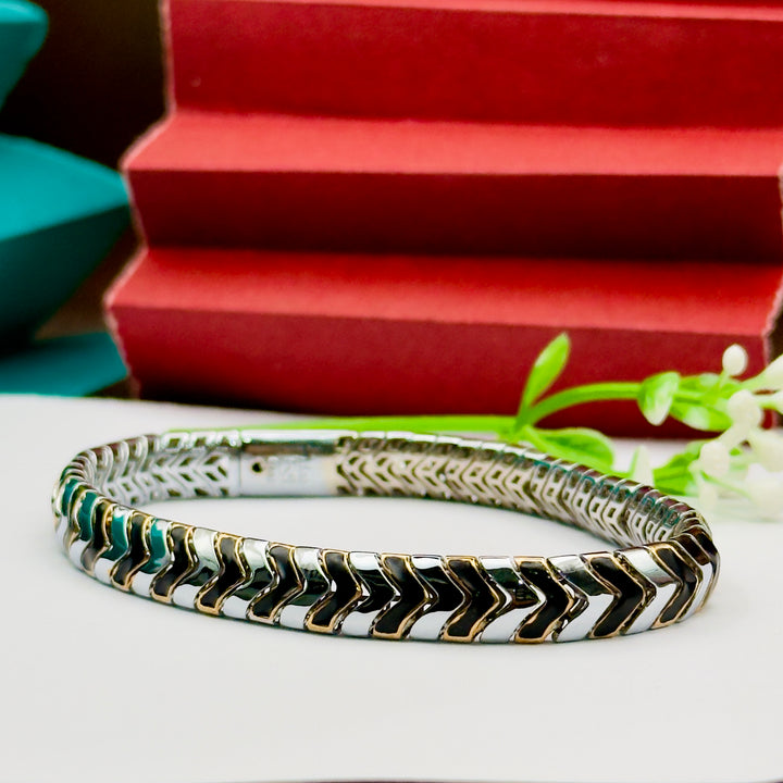 Designer Silver & Black Chevron Link Bracelet