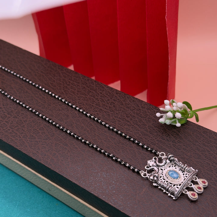 Traditional Oxidized Silver Mangalsutra with Swarovski Pendant