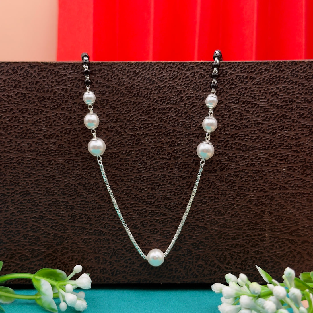 Handmade 925 Silver Pearl & Black Beads Mangalsutra