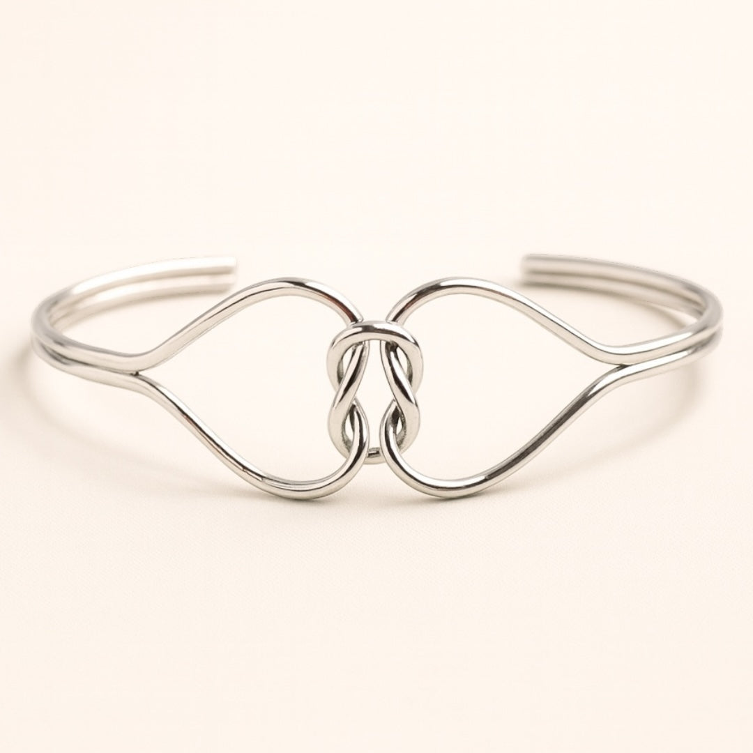 925 Silver Abstract Knot Open Cuff Bracelet | Handcrafted Minimal Design