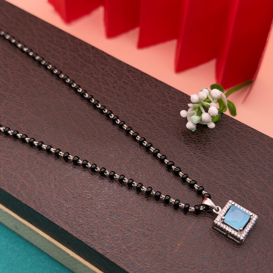 925 Silver Blue Stone Square Mangalsutra Set – Modern Elegance