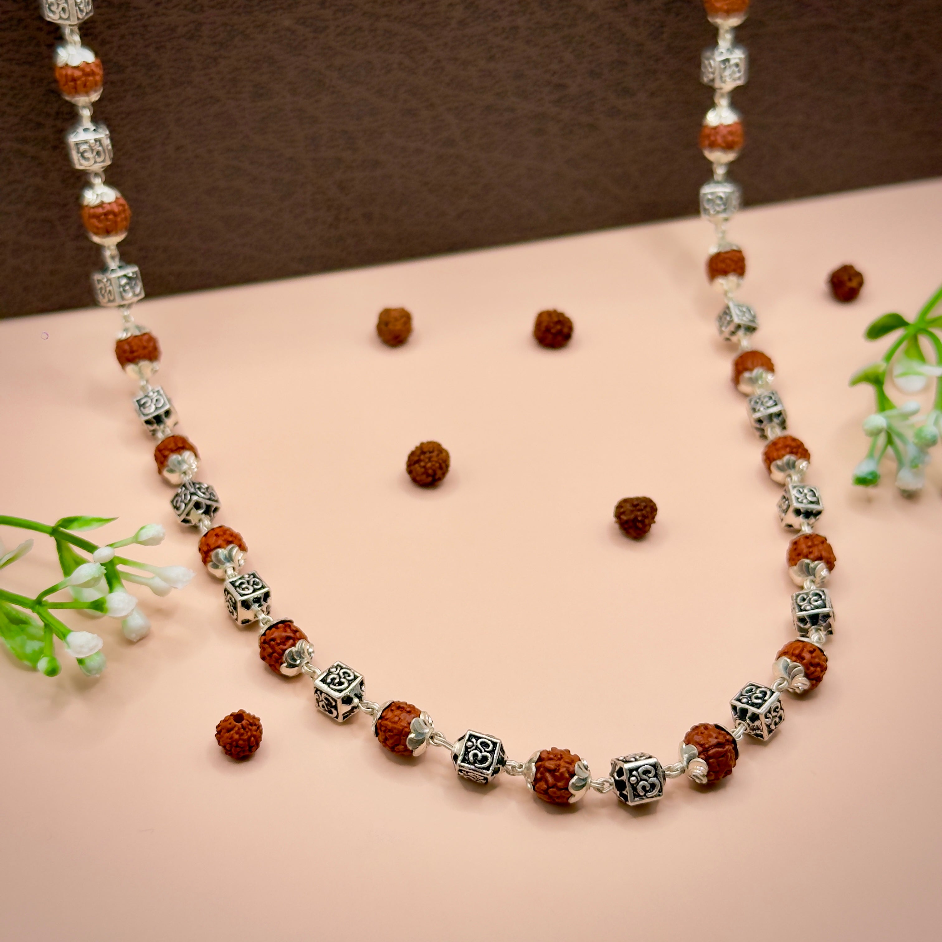 Rudraksha Silver Mala (Om Beads)