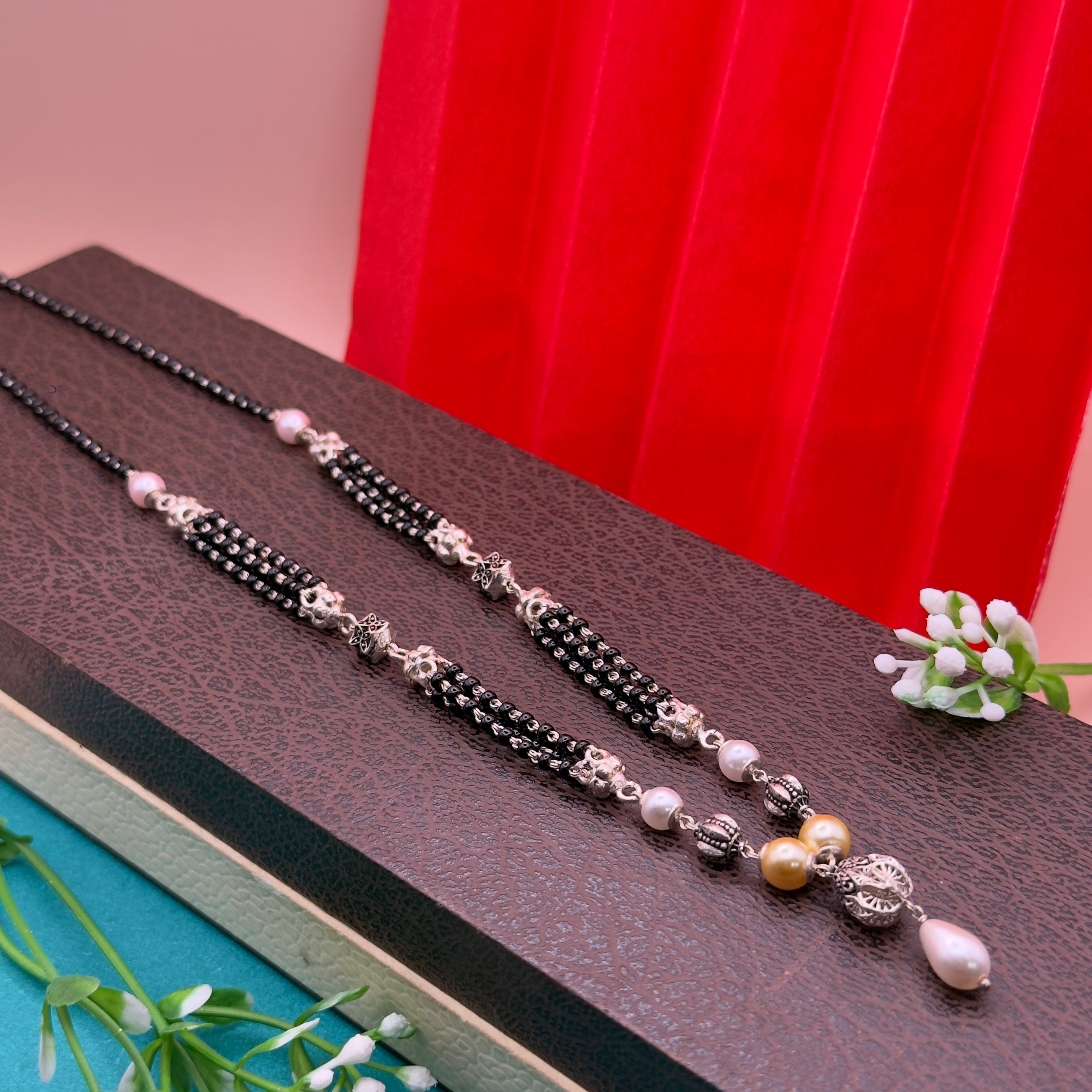 Handmade 925 Silver Pearl & Black Beads Mangalsutra