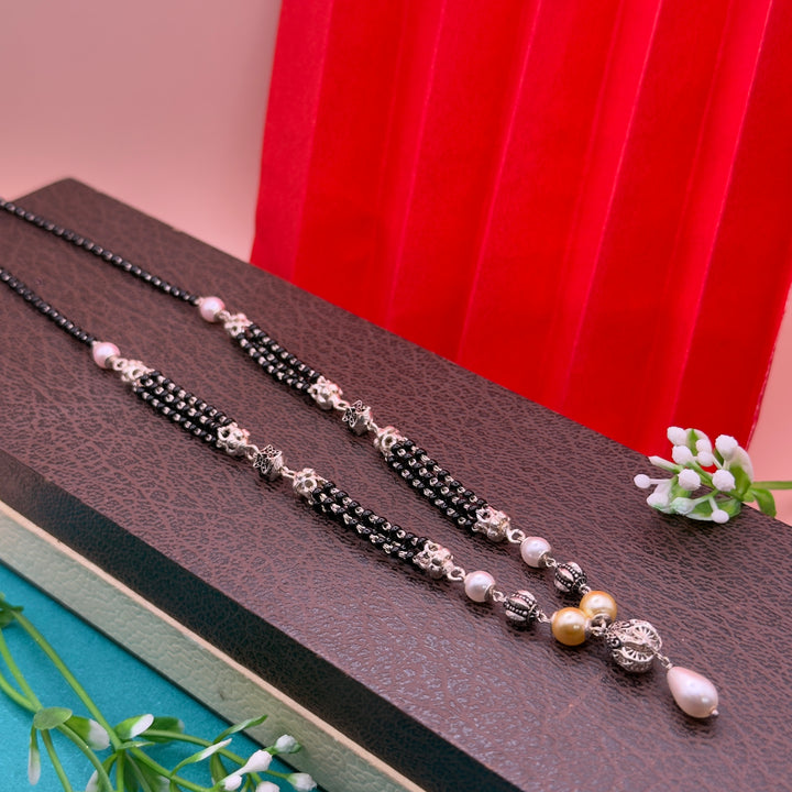 Handmade 925 Silver Pearl & Black Beads Mangalsutra