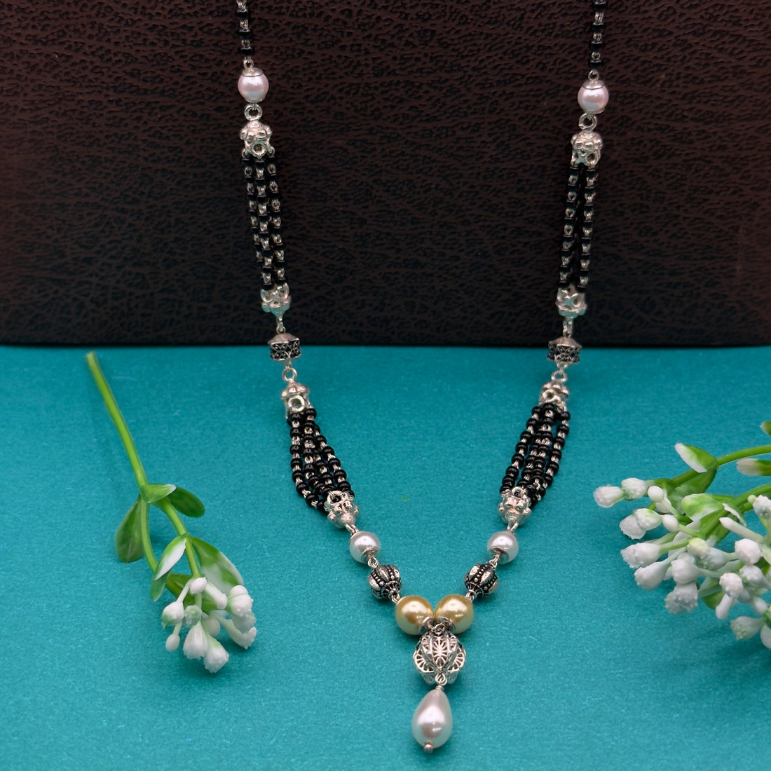 Handmade 925 Silver Pearl & Black Beads Mangalsutra
